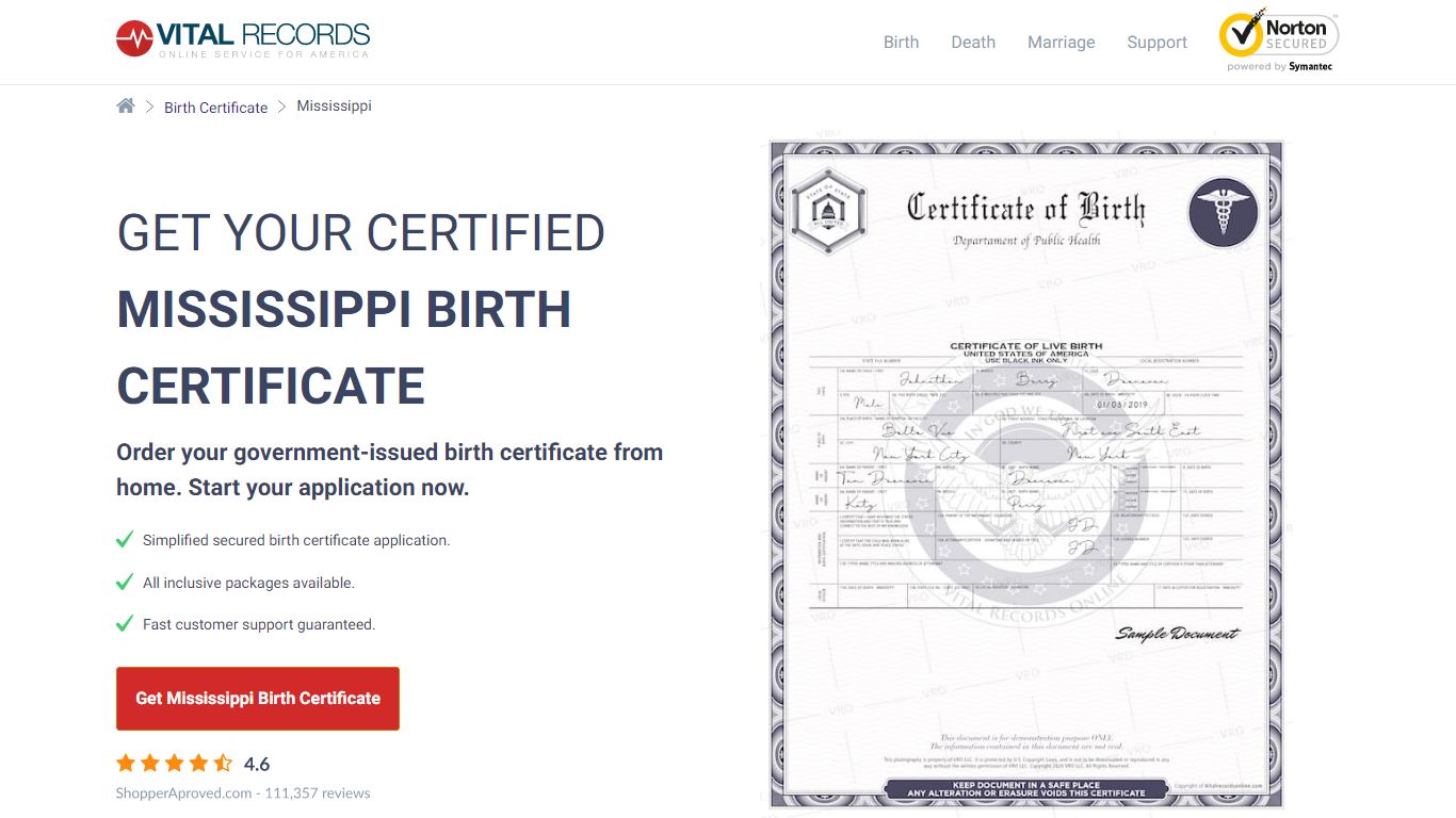 Official Mississippi Birth Certificate | Birth Records Copy